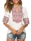 Prettybeautie Embroidery Half-Sleeve Blouse