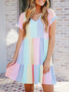Colorblock V-Neck Ruffle Dress