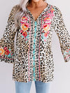 Prettybeautie Floral V-Neck Leopard Shirt