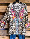 Prettybeautie Floral V-Neck Leopard Shirt