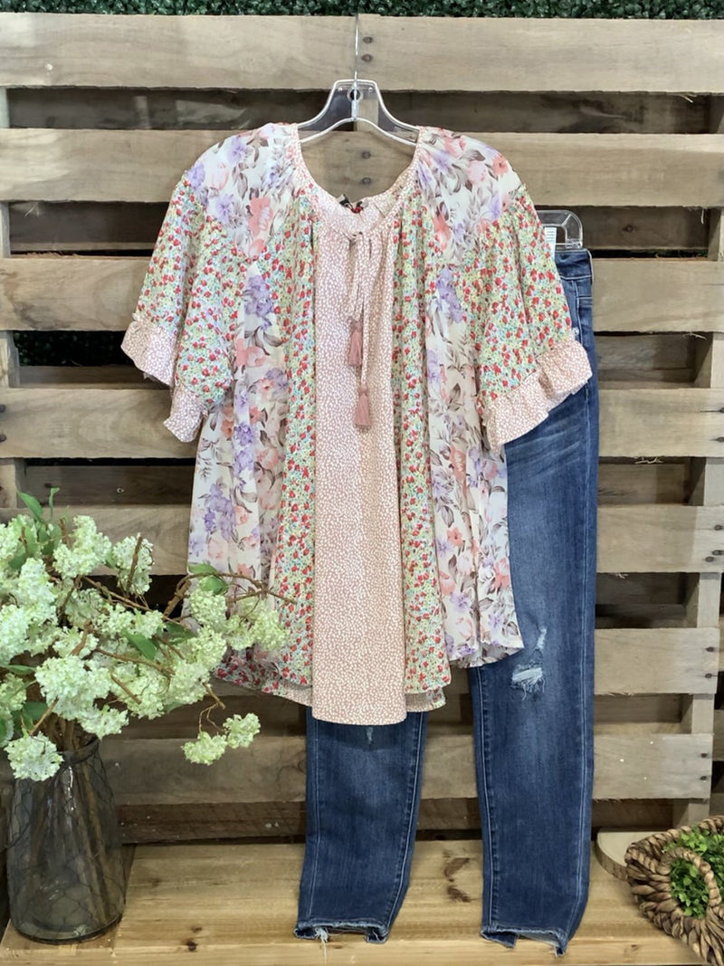 Prettybeautie Floral Combo Tied Top