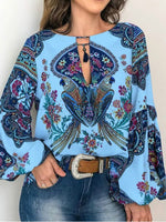 Prettybeautie Printed Puff-Sleeve Blouse