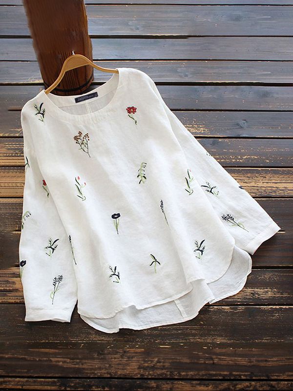 Embroidery Round-Neck Blouse