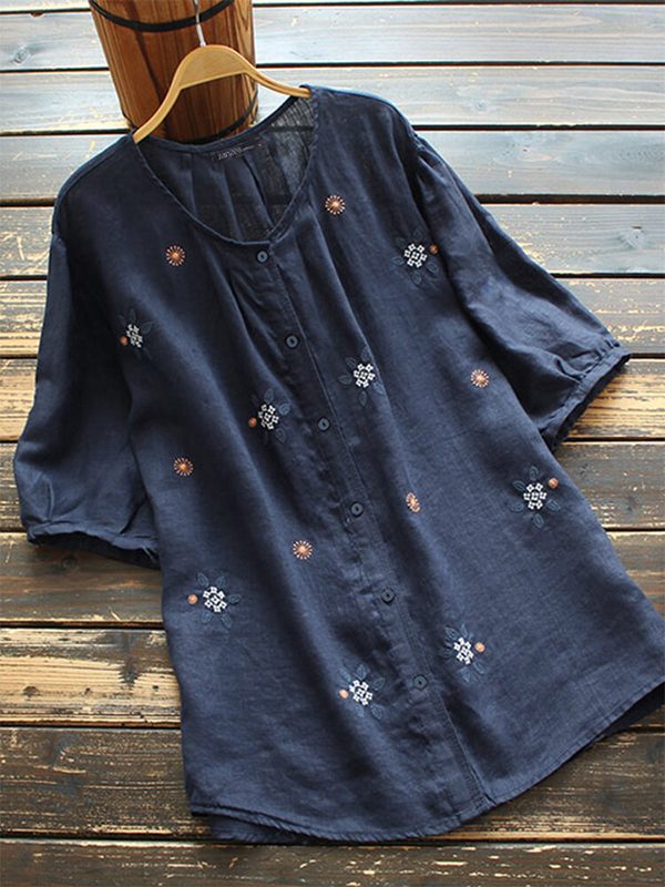 Embroidery Button-Front Blouse