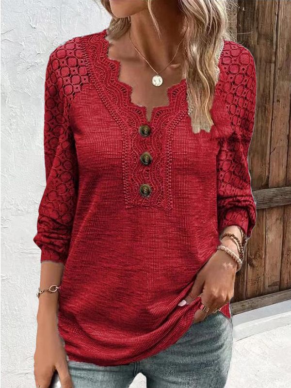 Lace-Combo Button-Front Tee
