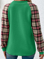 Plaid-Combo Button Sweatshirt
