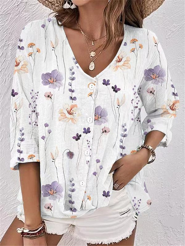 Prettybeautie Printed Button-Front Shirt