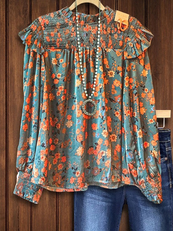 Prettybeautie Printed Frilled Blouse