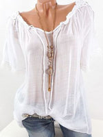 Lace-Combo Off-Shoulder Tee