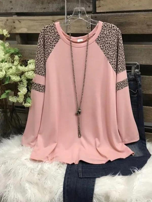 Leopard-Combo Round-Neck Top