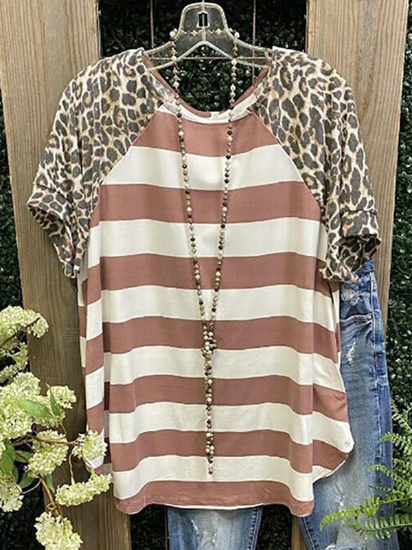 Prettybeautie Leopard-Combo Stripe T-shirt