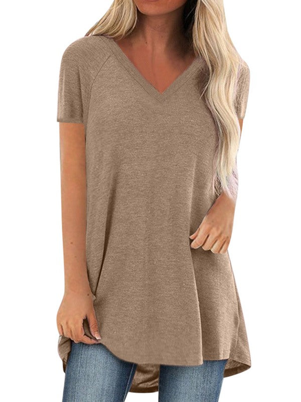 Solid V-Neck Tunic Top