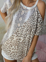 Printed-Combo Cold-Shoulder Tee