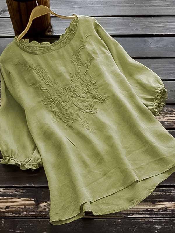 Frilled Embroidery Blouse
