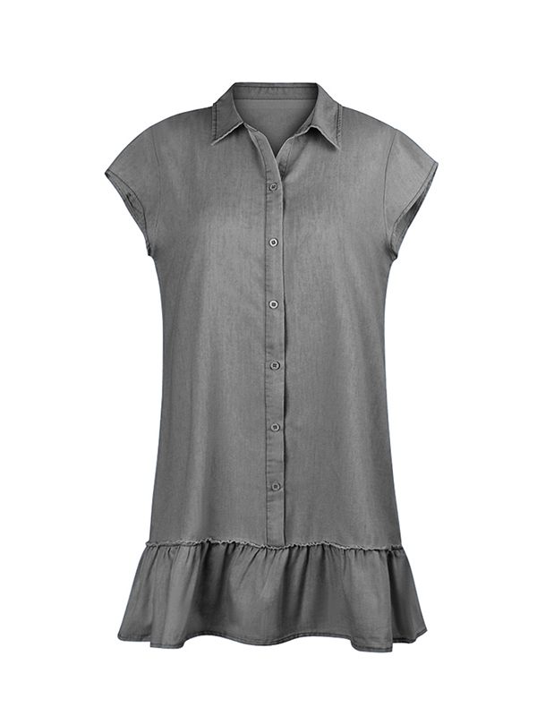 Sleeveless Button-Front Ruffle Dress