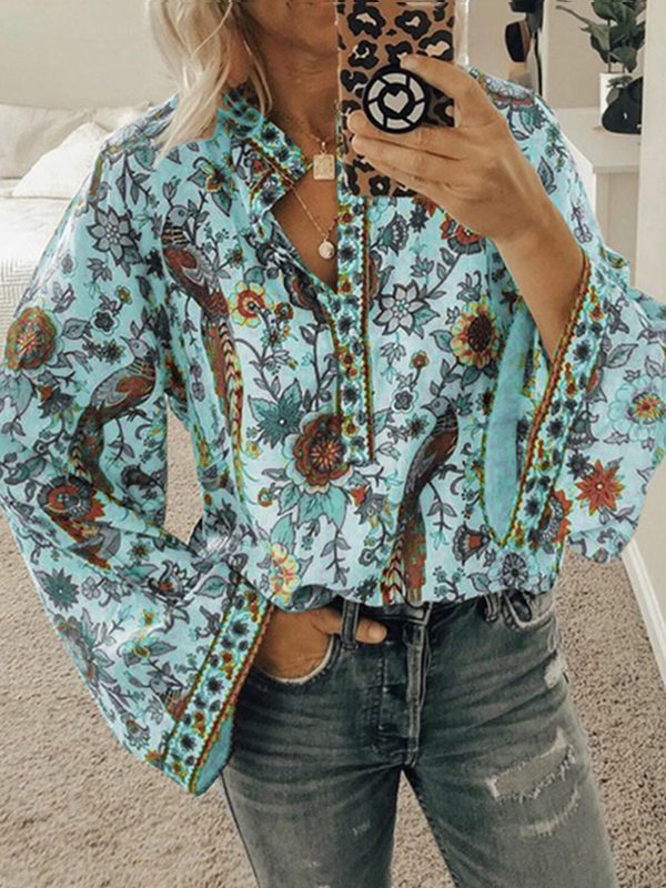 Printed Button-Front Blouse