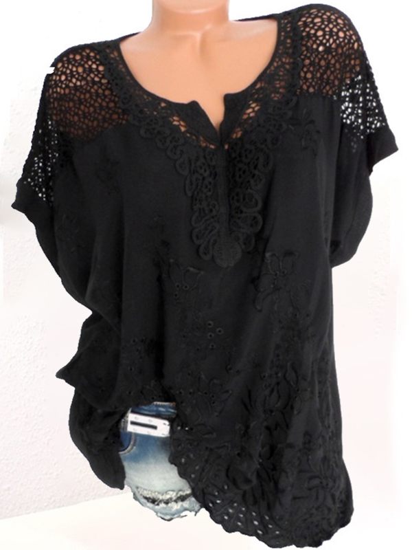 Solid Lace-Combo Blouse