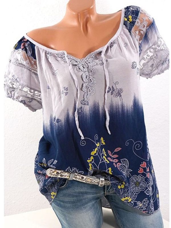 Printed Lace-Combo Blouse